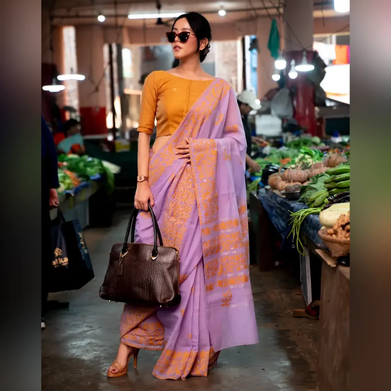 Sareefull in Manipuri Motifs - Lavender