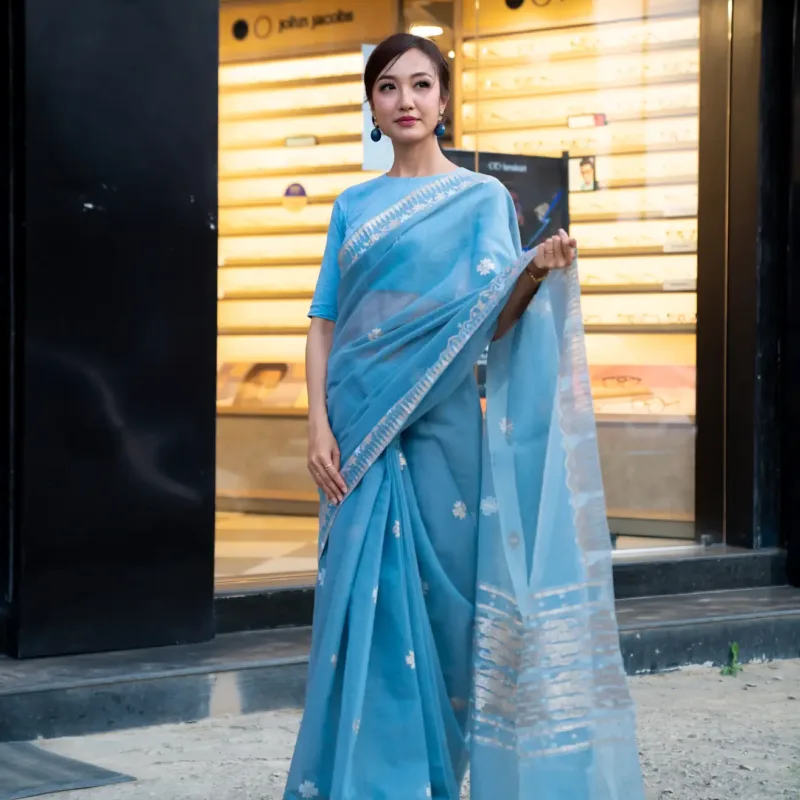Classic Motif Saree - Cadet Grey