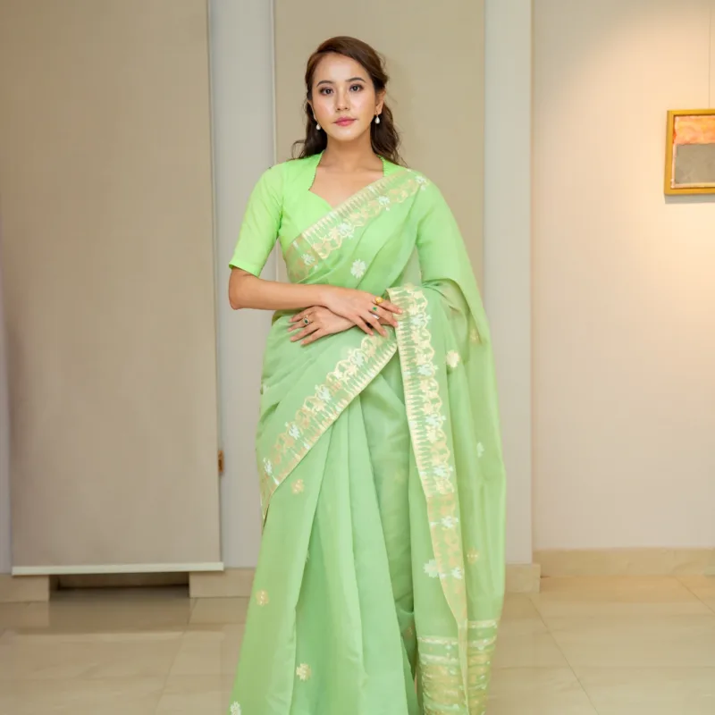 Classic Motif Saree - Smoky Green