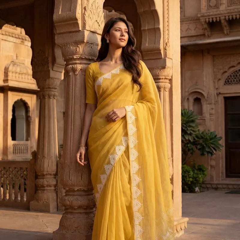 Harmony saree Powder Yellow 1 - NUPI