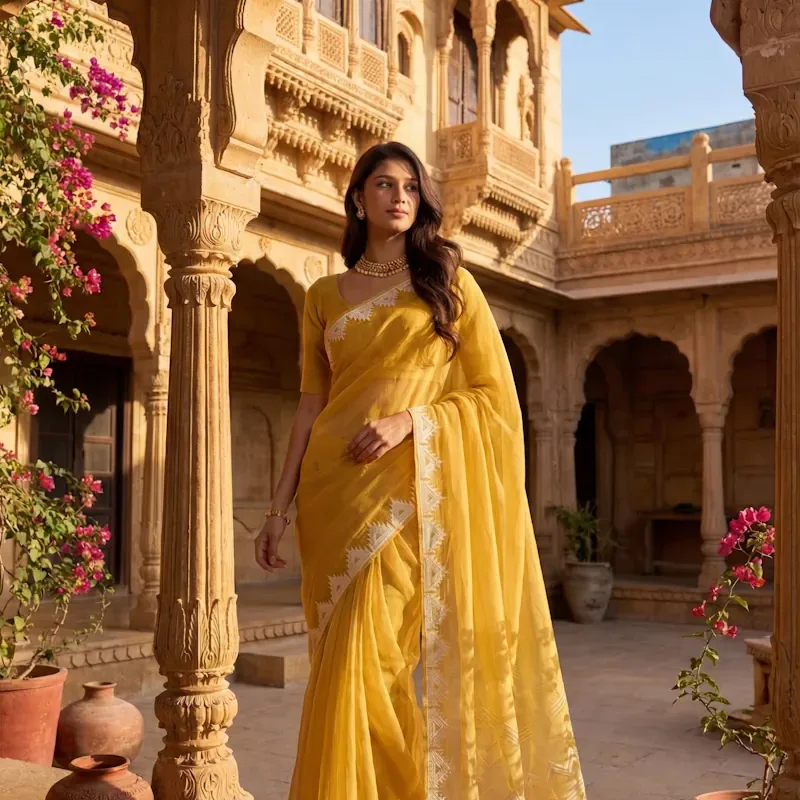 Harmony Saree - Powder Yellow