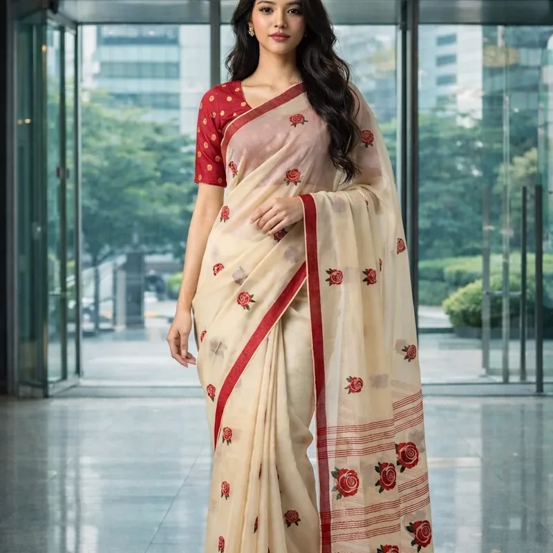 The Rose Reverie Saree - Rose Red