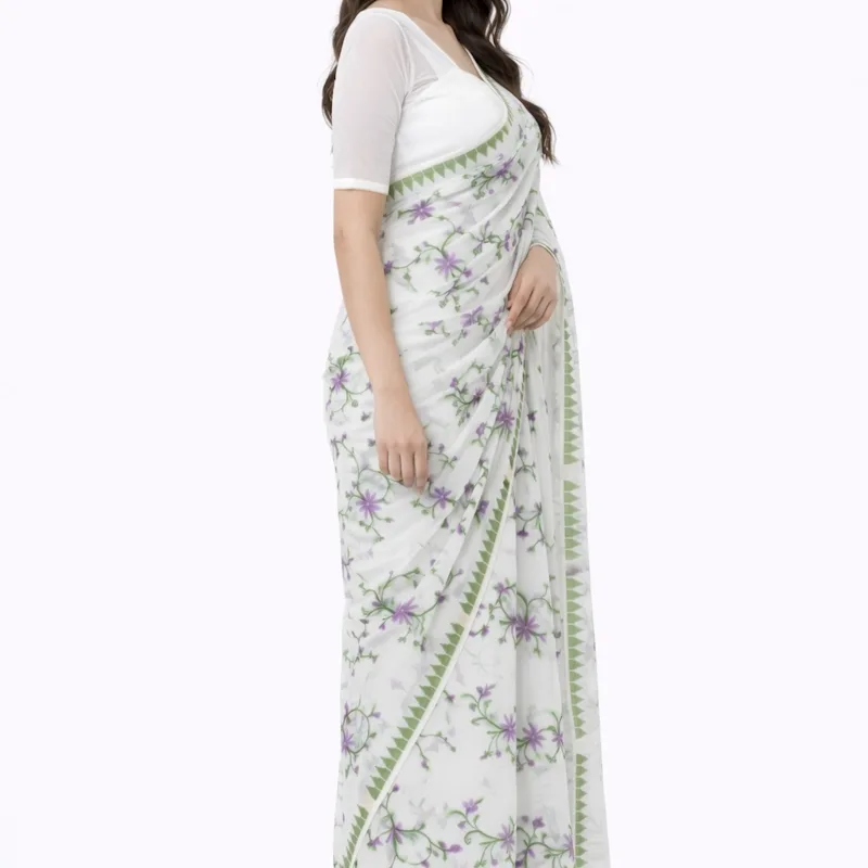 Leikol Saree - Lavender on White - NUPI Lavender on white 2 - NUPI