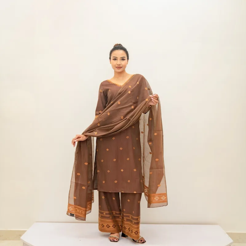 Ceremonial Fusion Three-Piece Suit - Coffee, Mustard