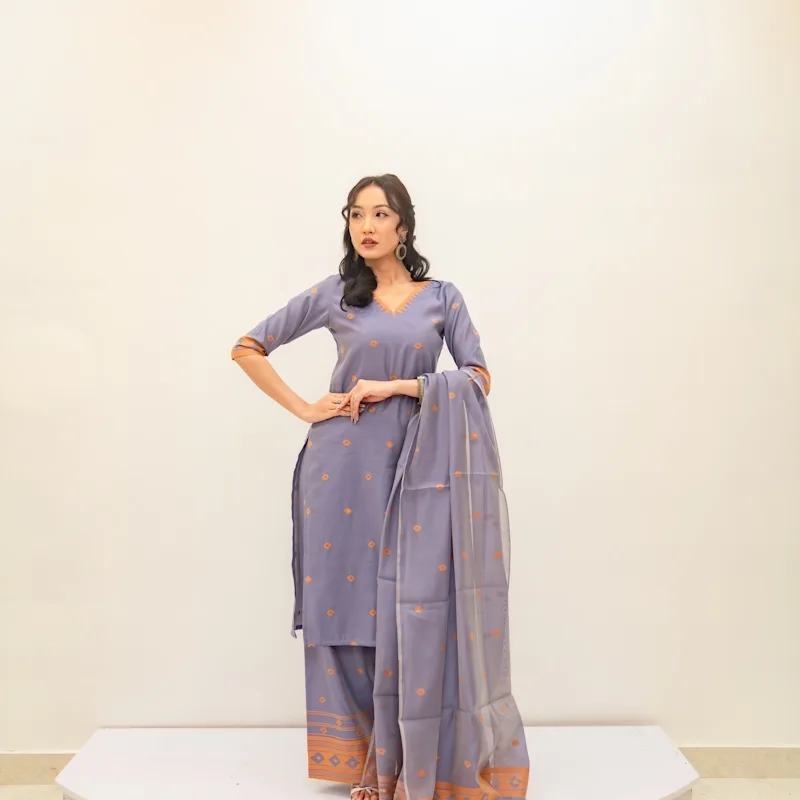 Ceremonial Fusion Three-Piece Suit - Lavender, Mustard