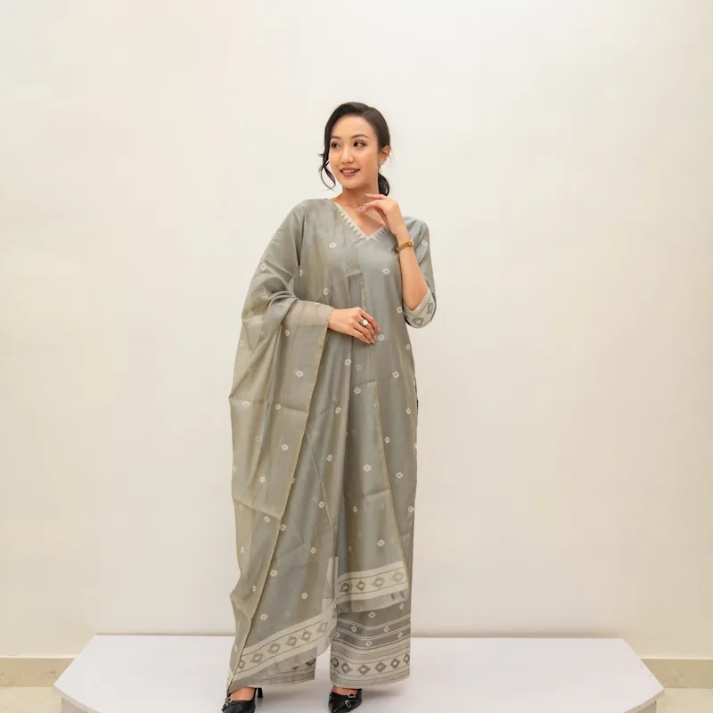 Ceremonial Fusion Three-Piece Suit - Lt. Grey, White