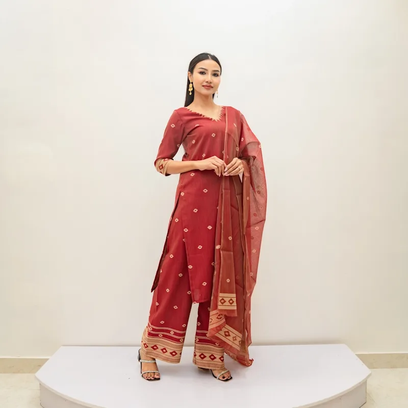 Ceremonial Fusion Three-Piece Suit - Maroon, Tusser