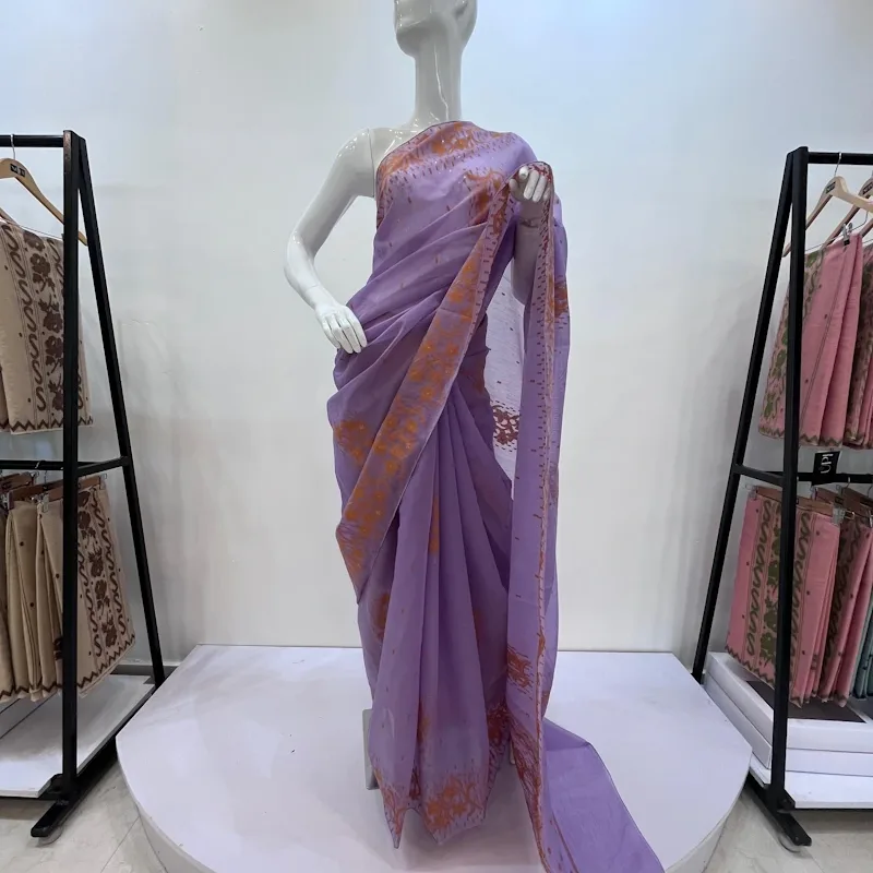 Leirang Saree - Lavender with Mustard border