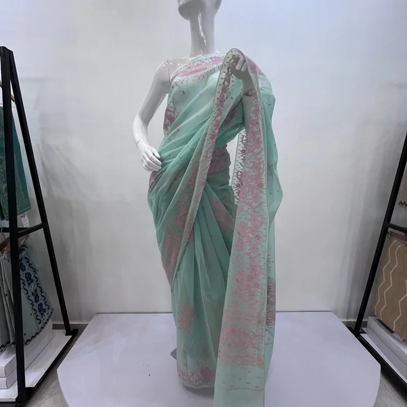 Leirang Saree - Turquoise with Pink border - NUPI IMG 4135 - NUPI