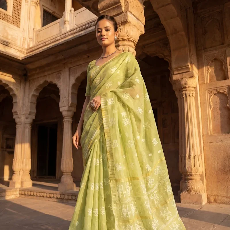 Thoibi Saree - Pista Green