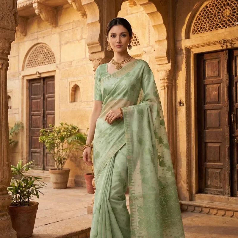 Angoor Saree - Basil