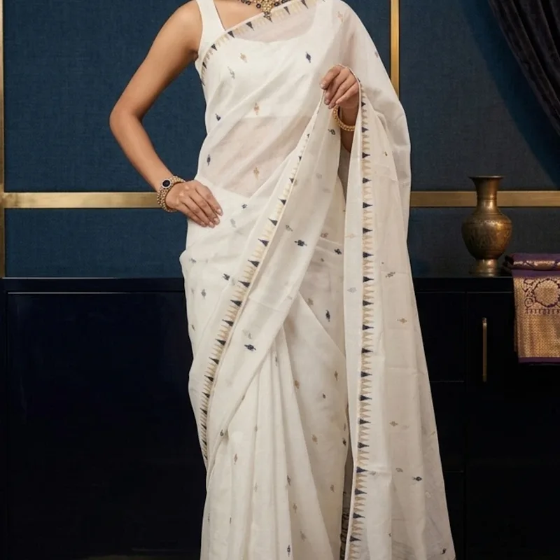 Everyday Saree - White and blue