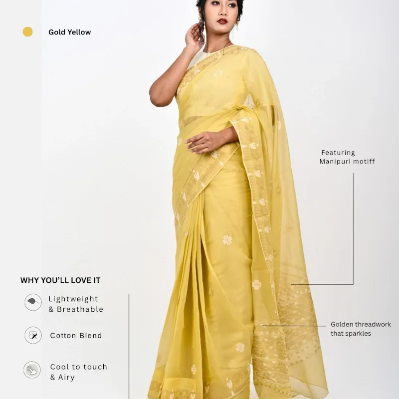 Classic Motif Saree - Gold Yellow. - NUPI IMG 0572 - NUPI