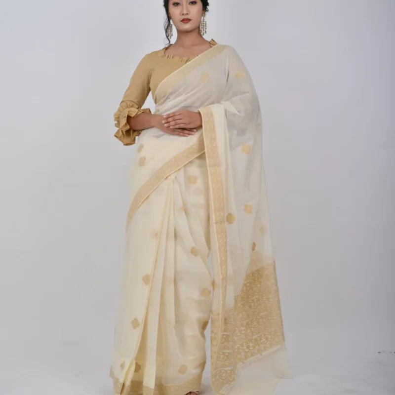 Neshi Saree- Cream with Tusser accents