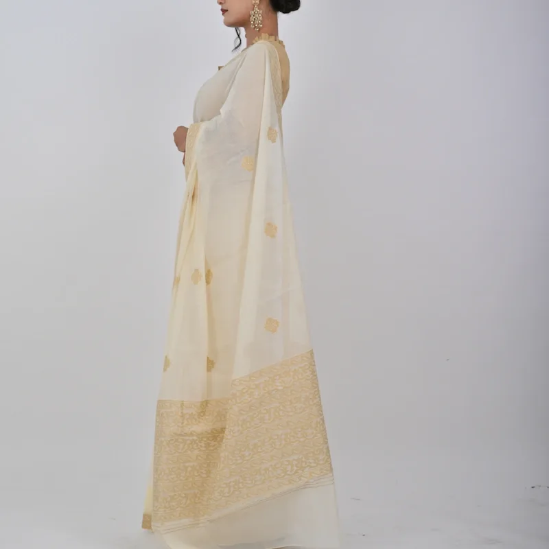 Neshi Saree- Cream with Tusser accents - NUPI RAK 9086 - NUPI