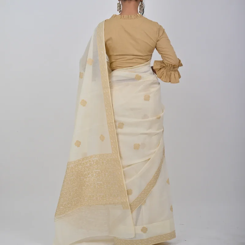 Neshi Saree- Cream with Tusser accents - NUPI RAK 9089 - NUPI