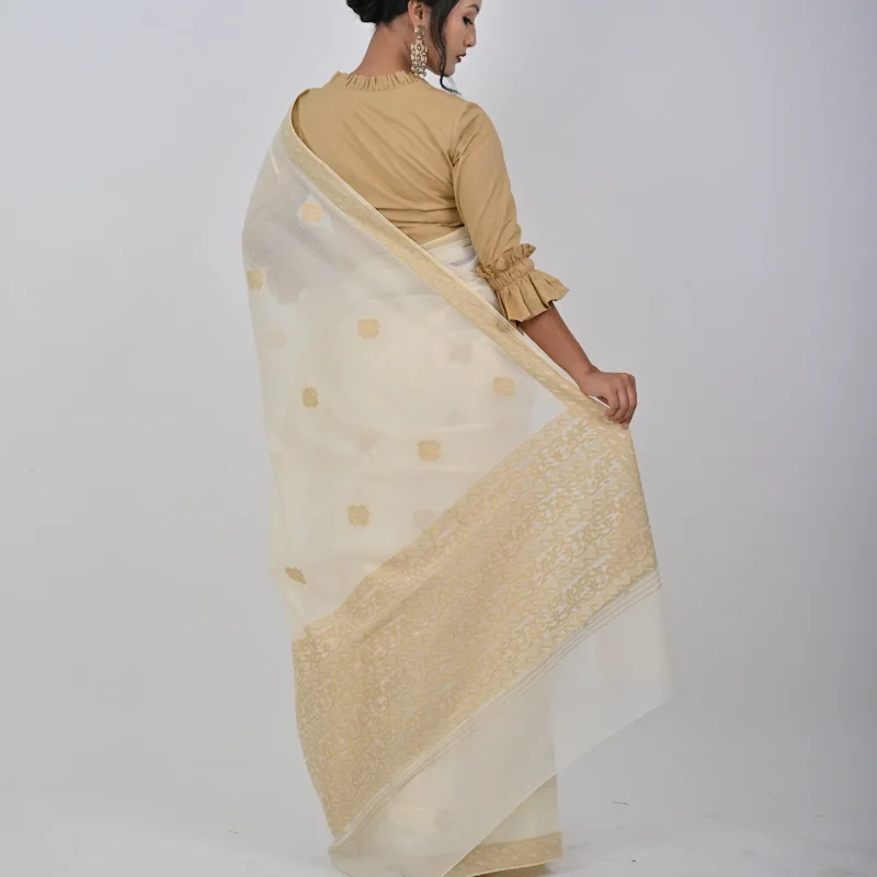 Neshi Saree- Cream with Tusser accents - NUPI RAK 9090 - NUPI