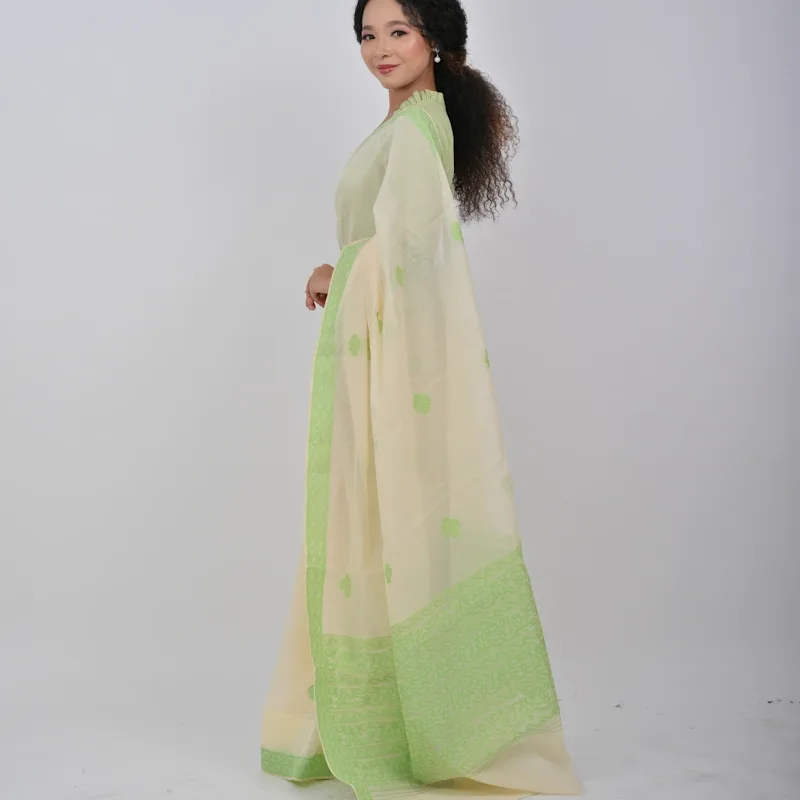 Neshi Saree - Cream with Pista green accents - NUPI RAK 9111 - NUPI