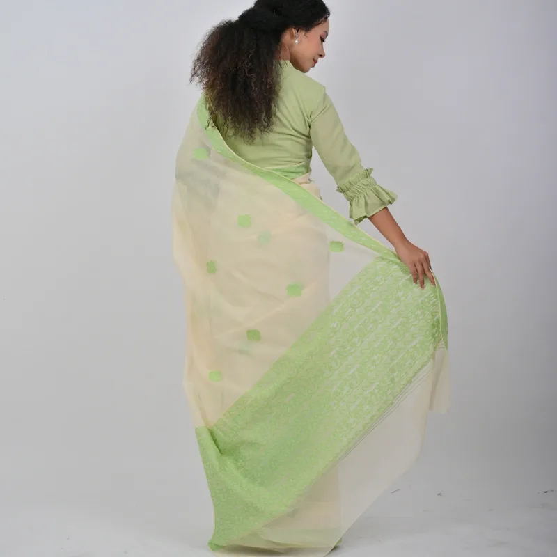Neshi Saree - Cream with Pista green accents - NUPI RAK 9113 - NUPI